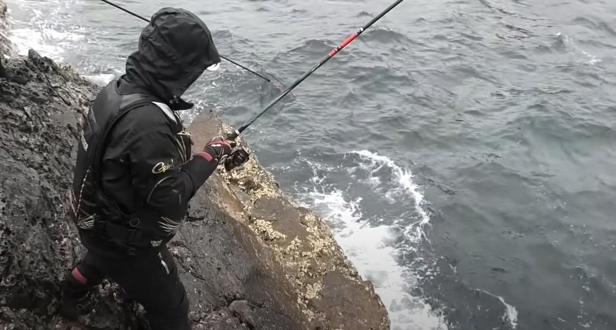 足元に寄せた魚とやりとりする敷地