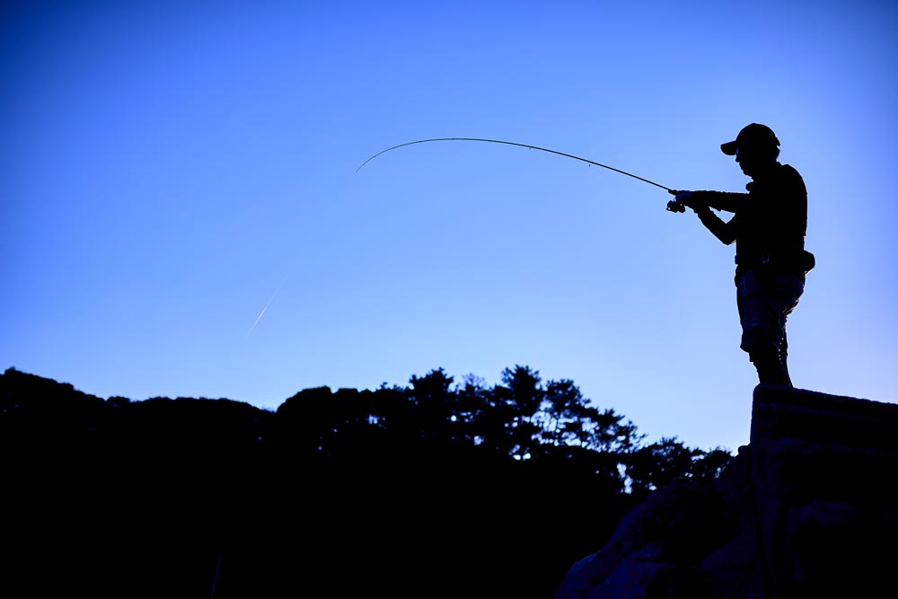 釣りを楽しんでいる藤原の影