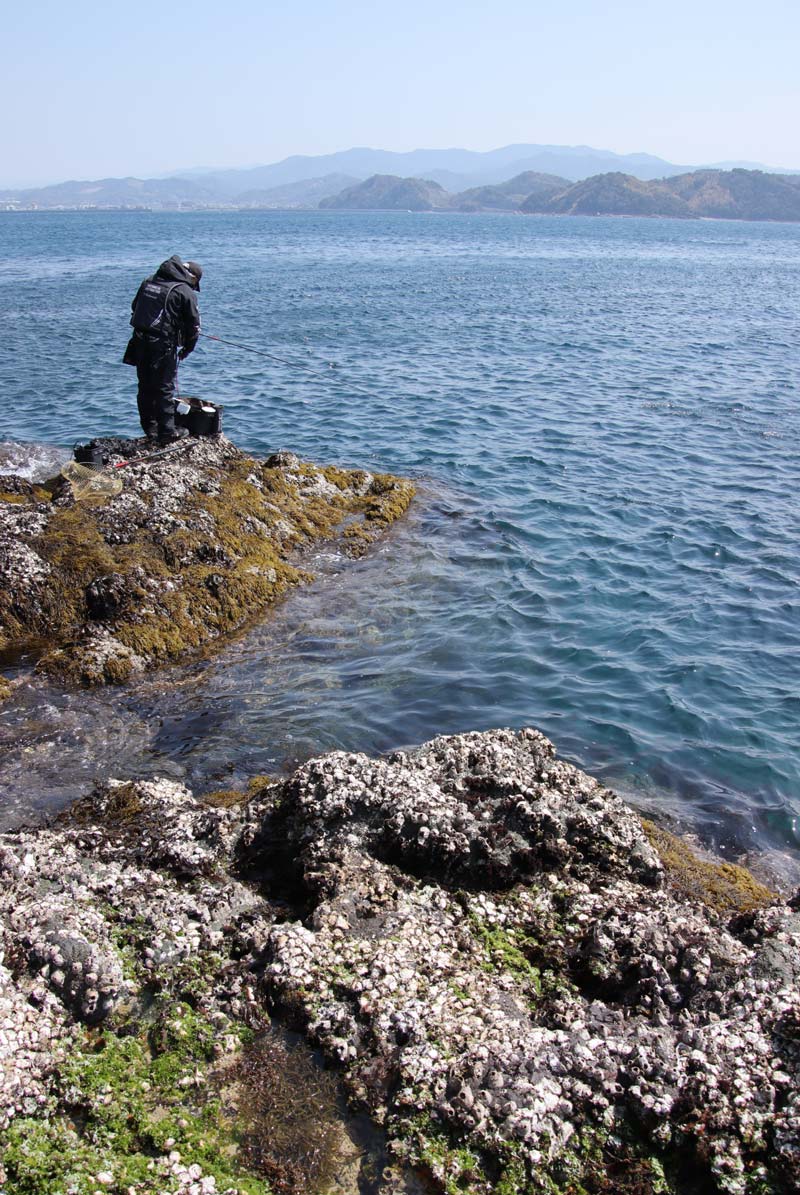 磯の先端で釣りをしている中西を、少し離れた場所からおさめた写真